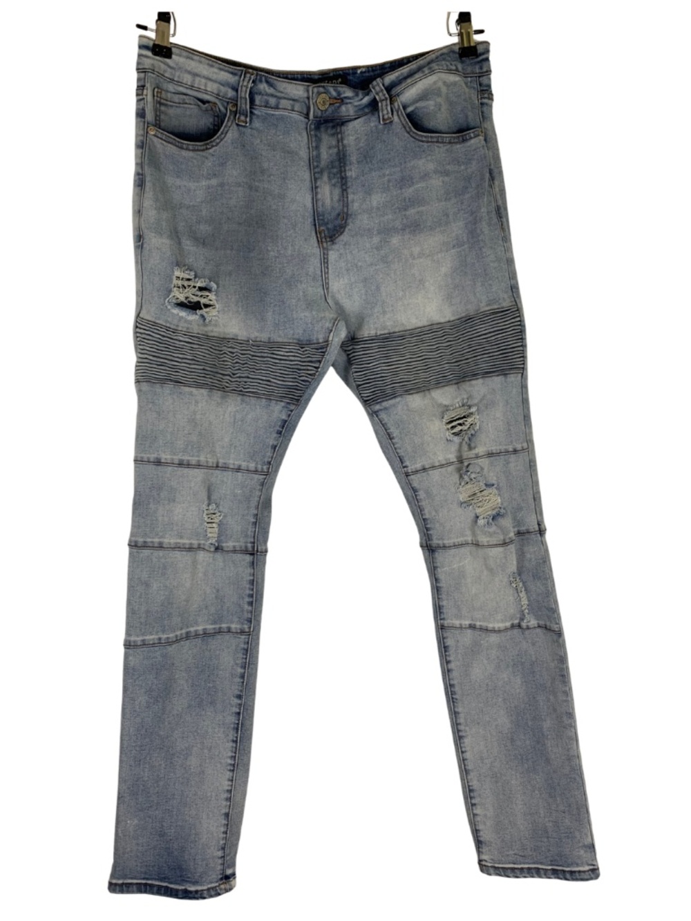 Smoke & Ash Slim Moto Ribbed Knee Distressed Jeans Men's 36x32 Skinny Y2K